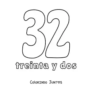 Desenho para colorir de ficha do número 32 para aprender os números naturais