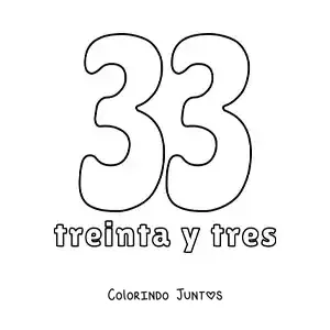 Desenho para colorir de ficha do número 33 para aprender os números naturais