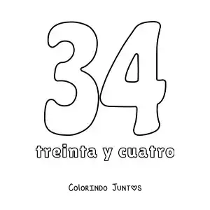 Desenho para colorir de ficha do número 34 para aprender os números naturais