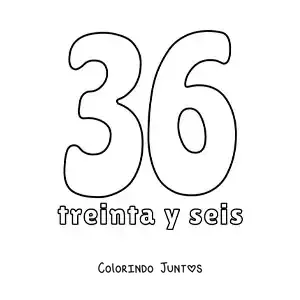 Desenho para colorir de ficha do número 36 para aprender os números naturais