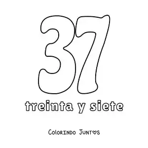 Desenho para colorir de ficha do número 37 para aprender os números naturais
