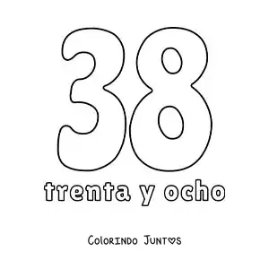 Desenho para colorir de ficha do número 38 para aprender os números naturais