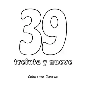 Desenho para colorir de ficha do número 39 para aprender os números naturais