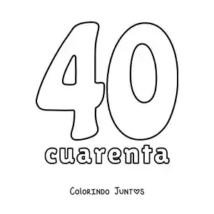 Desenho para colorir de ficha do número 40 para aprender os números naturais