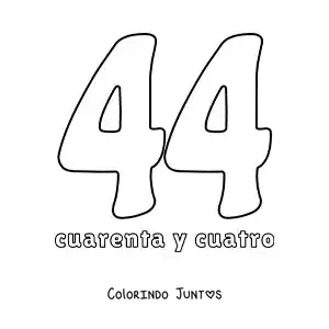 Desenho para colorir de ficha do número 44 para aprender os números naturais