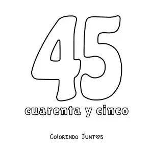 Desenho para colorir de ficha do número 45 para aprender os números naturais