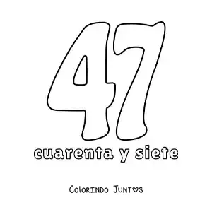 Desenho para colorir de ficha do número 47 para aprender os números naturais