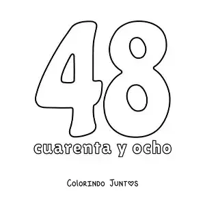 Desenho para colorir de ficha do número 48 para aprender os números naturais