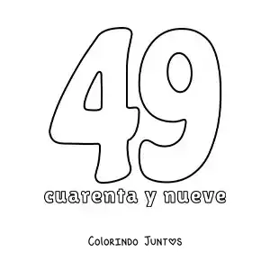 Desenho para colorir de ficha do número 49 para aprender os números naturais
