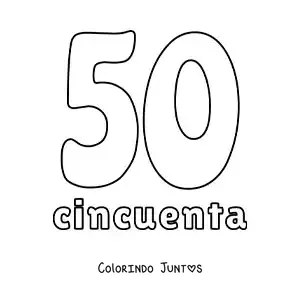Desenho para colorir de ficha do número 50 para aprender os números naturais