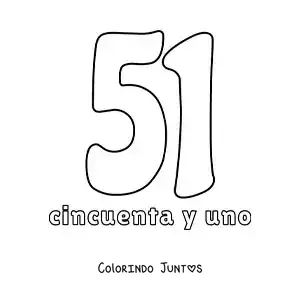 Desenho para colorir de ficha do número 51 para aprender os números naturais