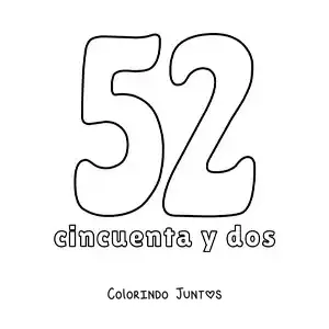 Desenho para colorir de ficha do número 52 para aprender os números naturais