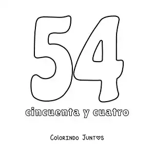 Desenho para colorir de ficha do número 54 para aprender os números naturais