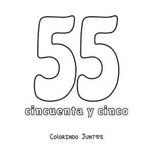Desenho para colorir de ficha do número 55 para aprender os números naturais