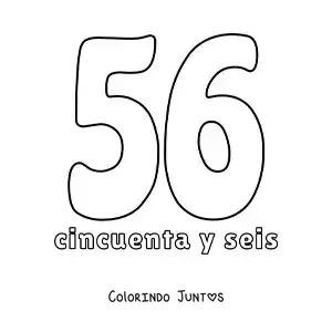 Desenho para colorir de ficha do número 56 para aprender os números naturais