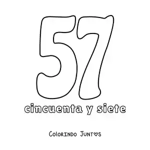 Desenho para colorir de ficha do número 57 para aprender os números naturais