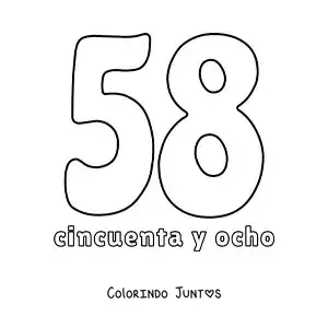 Desenho para colorir de ficha do número 58 para aprender os números naturais