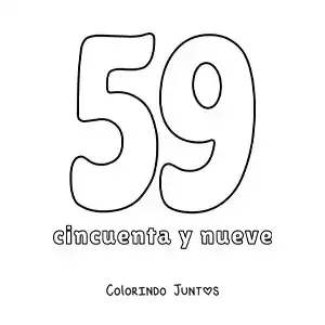 Desenho para colorir de ficha do número 59 para aprender os números naturais