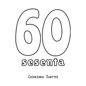 Desenho para colorir de ficha do número 60 para aprender os números naturais