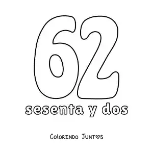 Desenho para colorir de ficha do número 62 para aprender os números naturais