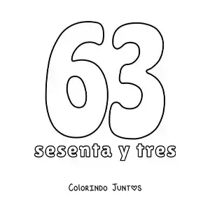 Desenho para colorir de ficha do número 63 para aprender os números naturais