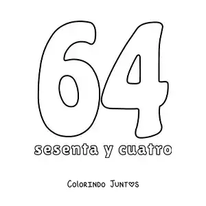 Desenho para colorir de ficha do número 64 para aprender os números naturais