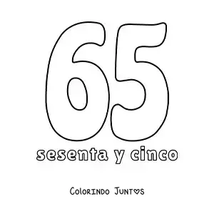 Desenho para colorir de ficha do número 65 para aprender os números naturais