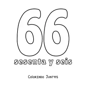 Desenho para colorir de ficha do número 66 para aprender os números naturais