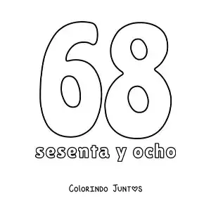 Desenho para colorir de ficha do número 68 para aprender os números naturais