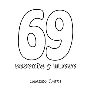 Desenho para colorir de ficha do número 69 para aprender os números naturais