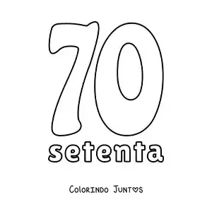 Desenho para colorir de ficha do número 70 para aprender os números naturais