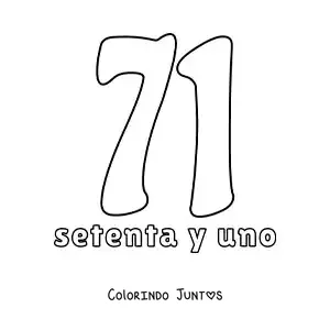 Desenho para colorir de ficha do número 71 para aprender os números naturais