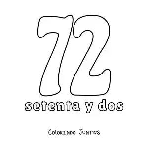 Desenho para colorir de ficha do número 72 para aprender os números naturais