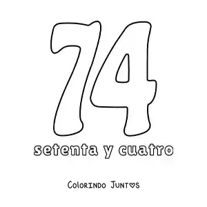 Desenho para colorir de ficha do número 74 para aprender os números naturais