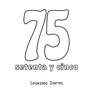 Desenho para colorir de ficha do número 75 para aprender os números naturais