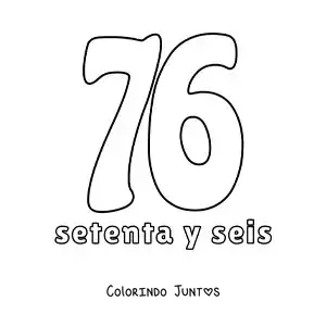 Desenho para colorir de ficha do número 76 para aprender os números naturais