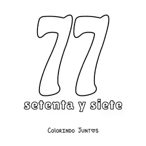 Desenho para colorir de ficha do número 77 para aprender os números naturais