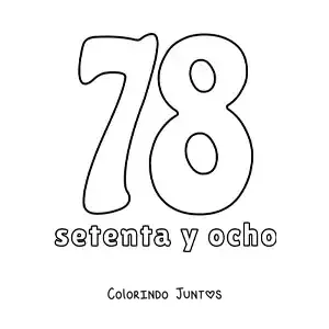 Desenho para colorir de ficha do número 78 para aprender os números naturais