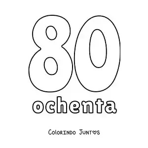 Desenho para colorir de ficha do número 80 para aprender os números naturais