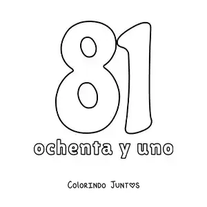 Desenho para colorir de ficha do número 81 para aprender os números naturais