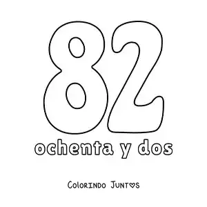 Desenho para colorir de ficha do número 82 para aprender os números naturais