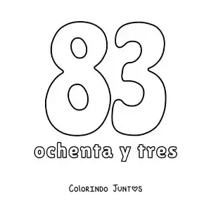 Desenho para colorir de ficha do número 83 para aprender os números naturais