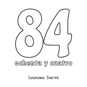 Desenho para colorir de ficha do número 84 para aprender os números naturais