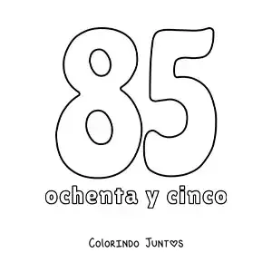 Desenho para colorir de ficha do número 85 para aprender os números naturais