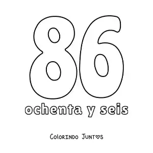 Desenho para colorir de ficha do número 86 para aprender os números naturais