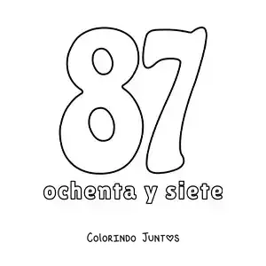 Desenho para colorir de ficha do número 87 para aprender os números naturais