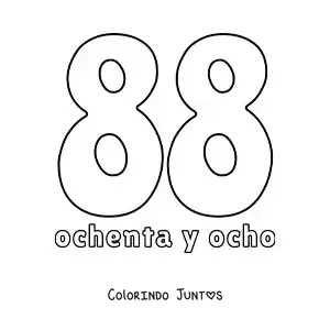 Desenho para colorir de ficha do número 88 para aprender os números naturais