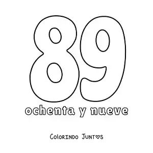 Desenho para colorir de ficha do número 89 para aprender os números naturais