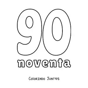 Desenho para colorir de ficha do número 90 para aprender os números naturais