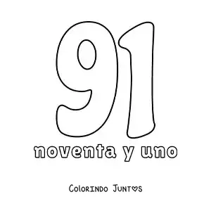 Desenho para colorir de ficha do número 91 para aprender os números naturais